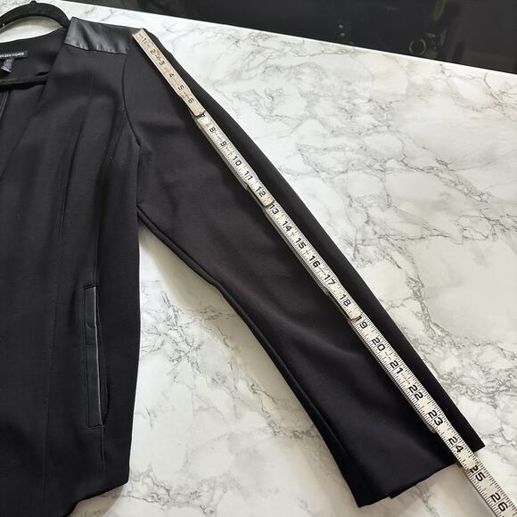 Eileen Fisher Leather & Ponte Knit Open Front Black‎ Blazer Women’s Size Medium - Picture 9 of 11